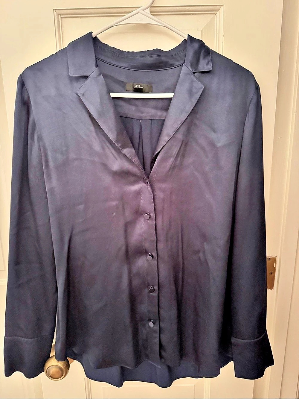 J.Crew Satin Button Front Blouse in dark navy Small Like New